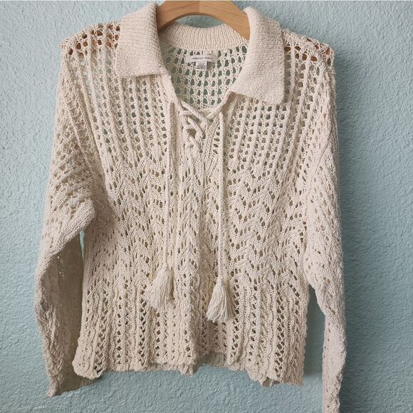 American Eagle Outfitters crochet crop top sweater blouse NWOT color cream - Picture 5 of 8